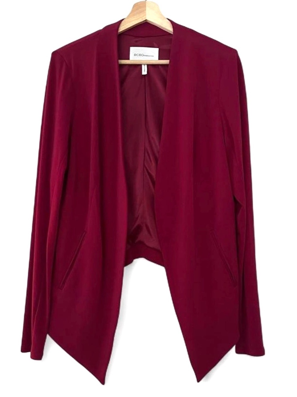 BCBG Burgundy/ Raspberry Open Front Draped Blazer - L